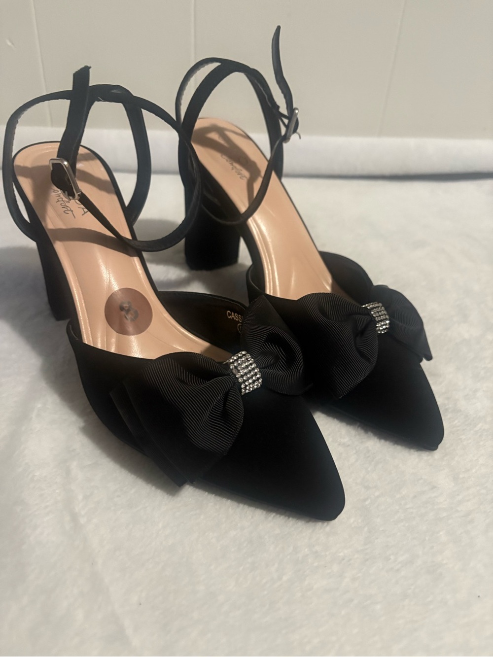 TOP Moda Black Pointed-Toe Ankle Strap Heels with Bow